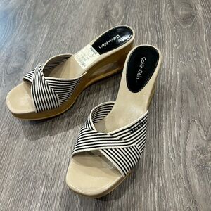 Calvin Klein Black and Cream Wedge Sandals